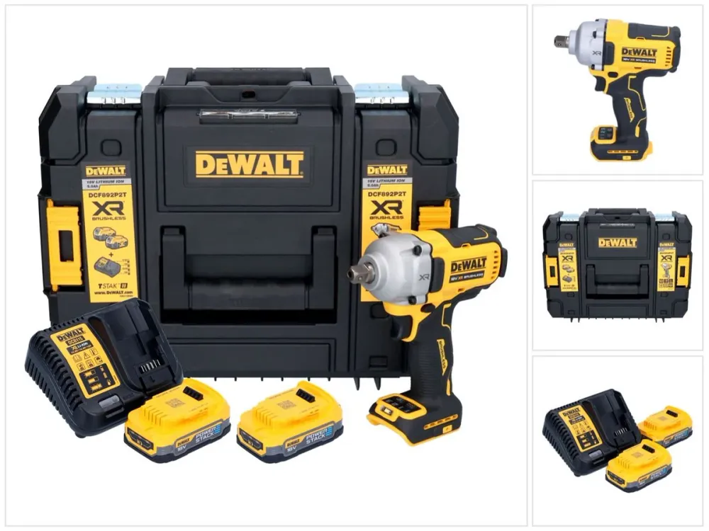 Akumulatorowy klucz udarowy DeWalt DCF 892 E2T 18 V 813 Nm 1/2" bezszczotkowy + 2x akumulator 1,7 Ah + ładowarka + TSTAK