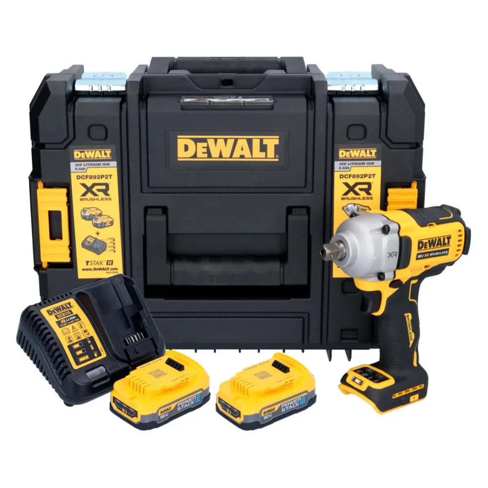Akumulatorowy klucz udarowy DeWalt DCF 892 E2T 18 V 813 Nm 1/2" bezszczotkowy + 2x akumulator 1,7 Ah + ładowarka + TSTAK
