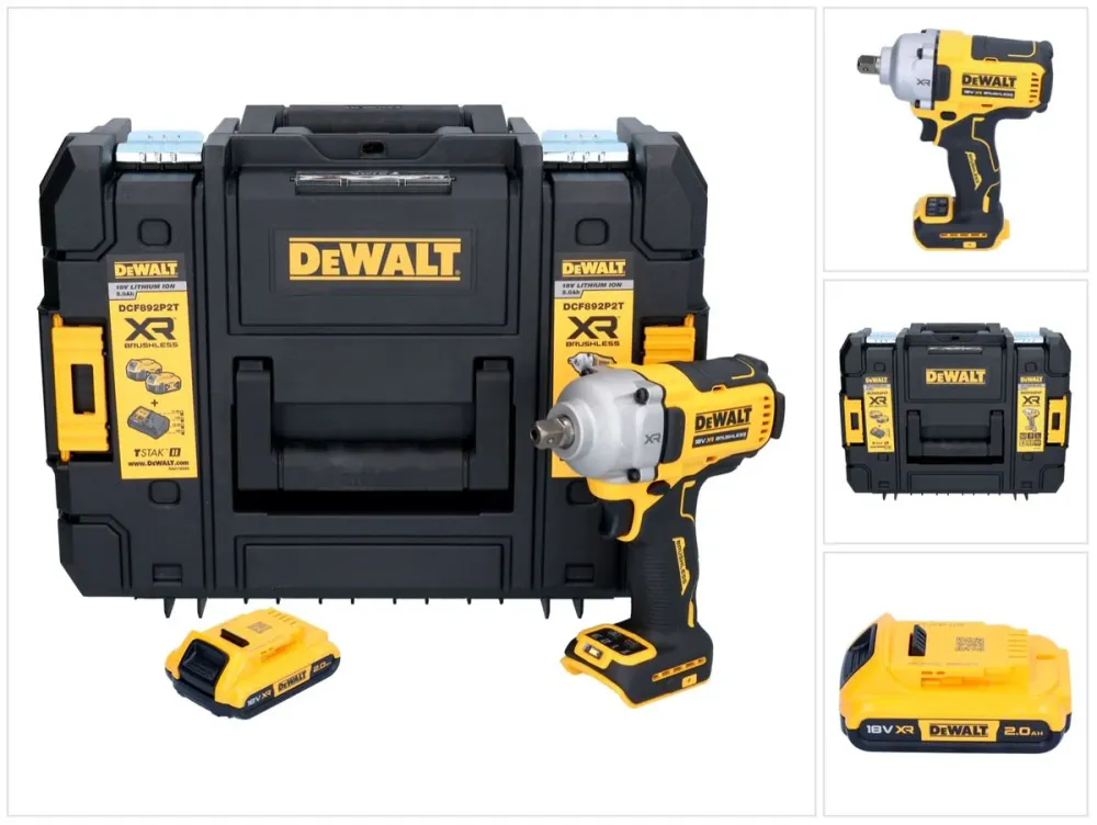 Akumulatorowy klucz udarowy DeWalt DCF 892 NT 18 V 813 Nm 1/2" bezszczotkowy + 1x akumulator 2,0 Ah + TSTAK - bez ładowarki