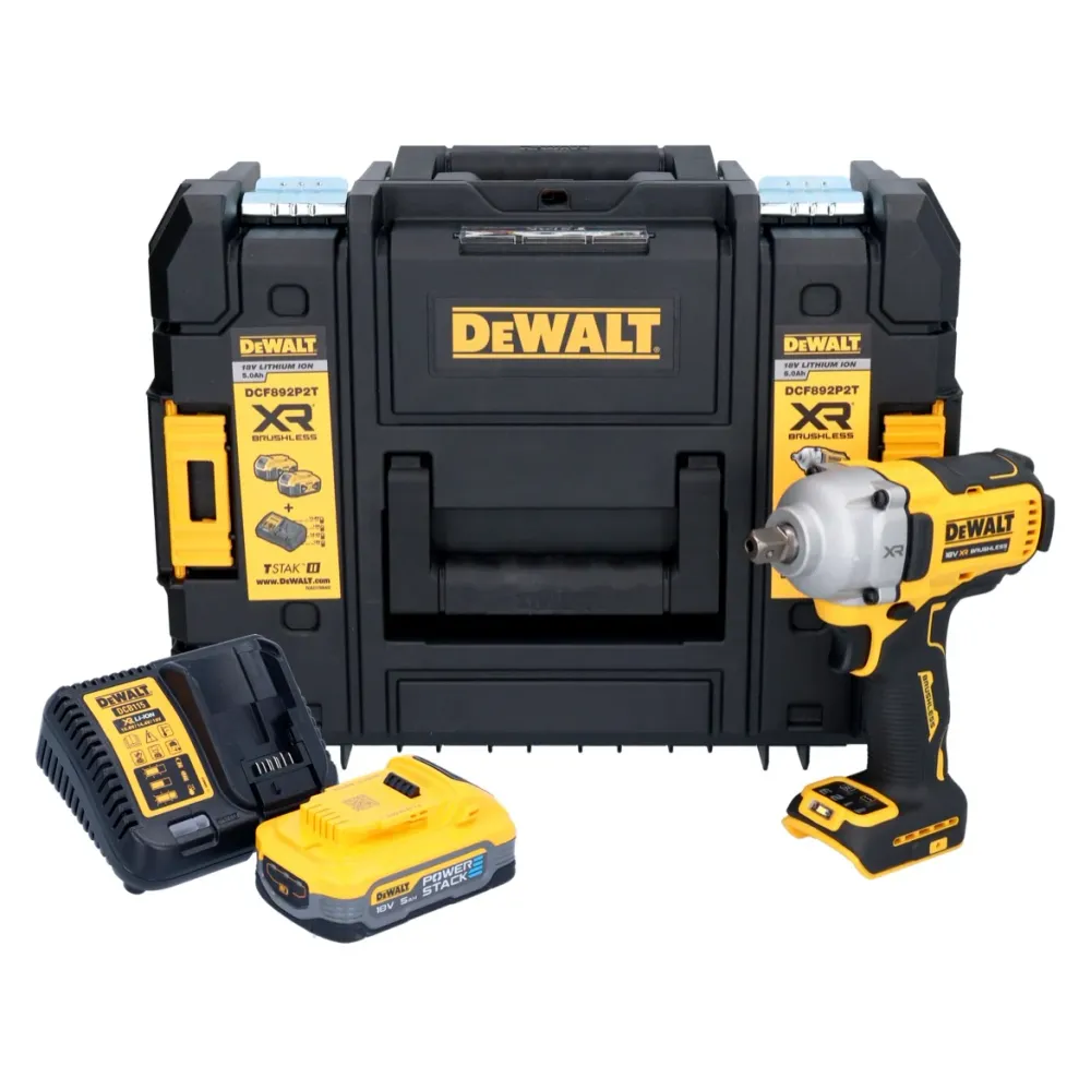 DeWalt DCF 892 H1T akumulatorowy klucz udarowy 18 V 813 Nm 1/2" bezszczotkowy + 1x akumulator Powerstack 5,0 Ah + ładowark...