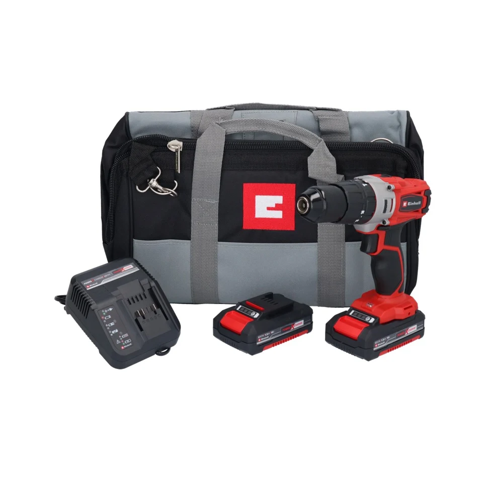 Einhell TE-CD 18/2 Li-Kit akumulatorowa wiertarka udarowa 18 V 44 Nm + 2x akumulator 1,5 Ah + ładowarka + torba
