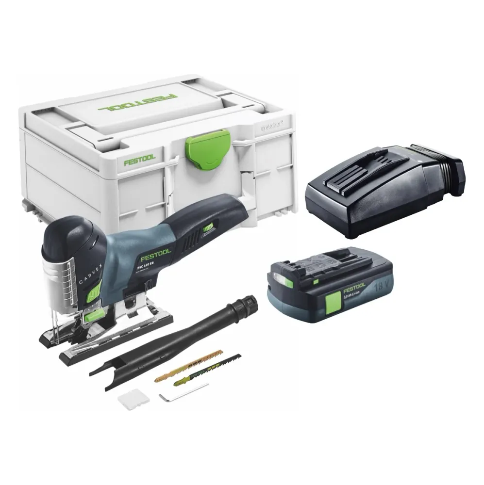 Festool CARVEX PSC 420-Basic akumulatorowa wyrzynarka wahadłowa 18 V 120 mm bezszczotkowa + 1x akumulator 3,0 Ah + ładowar...