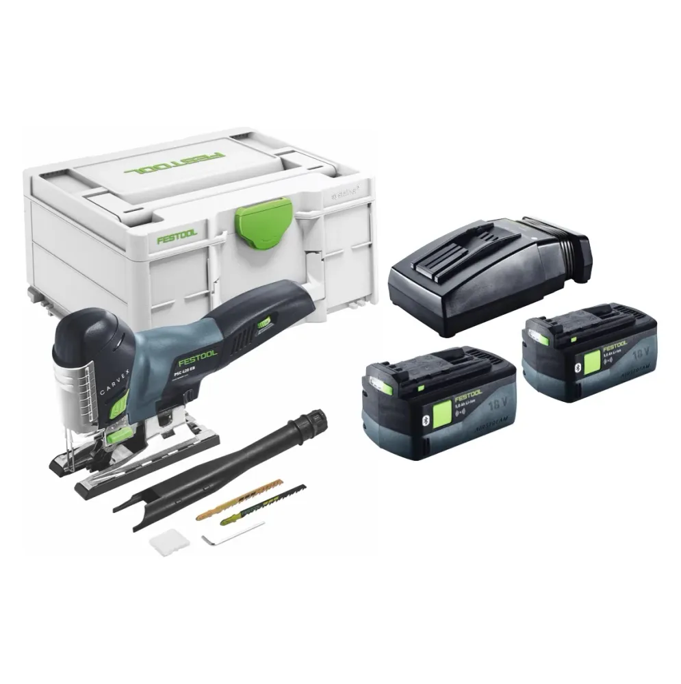 Festool CARVEX PSC 420-Basic akumulatorowa wyrzynarka wahadłowa 18 V 120 mm bezszczotkowa + 2x akumulator 5,0 Ah + ładowar...