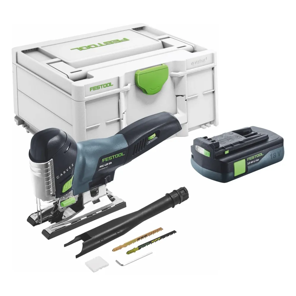 Festool CARVEX PSC 420-Basic akumulatorowa wyrzynarka wahadłowa 18 V 120 mm bezszczotkowa + 1x akumulator 3,0 Ah + Systain...