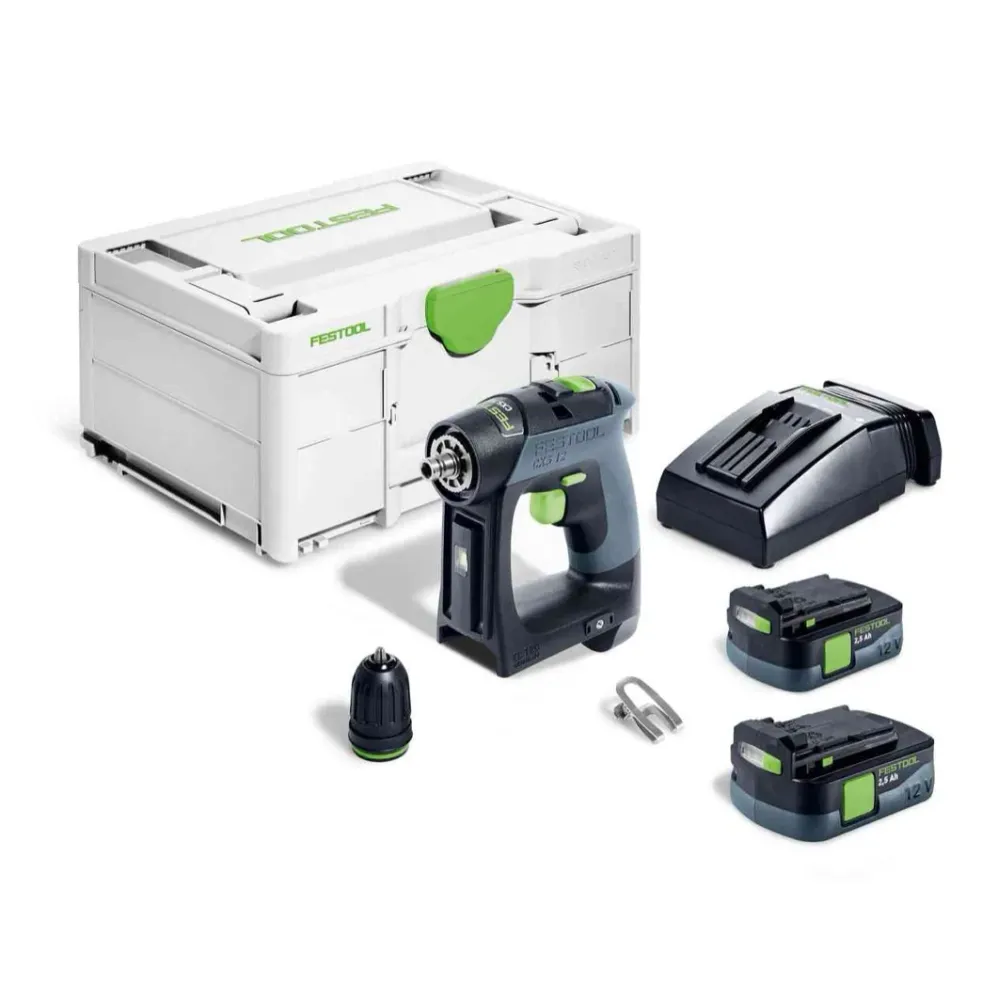Festool CXS 12 2,5-Plus akumulatorowa wiertarko-wkrętarka 12 V 30 Nm bezszczotkowa ( 576864 ) + 2x akumulator 2,5 Ah + ład...