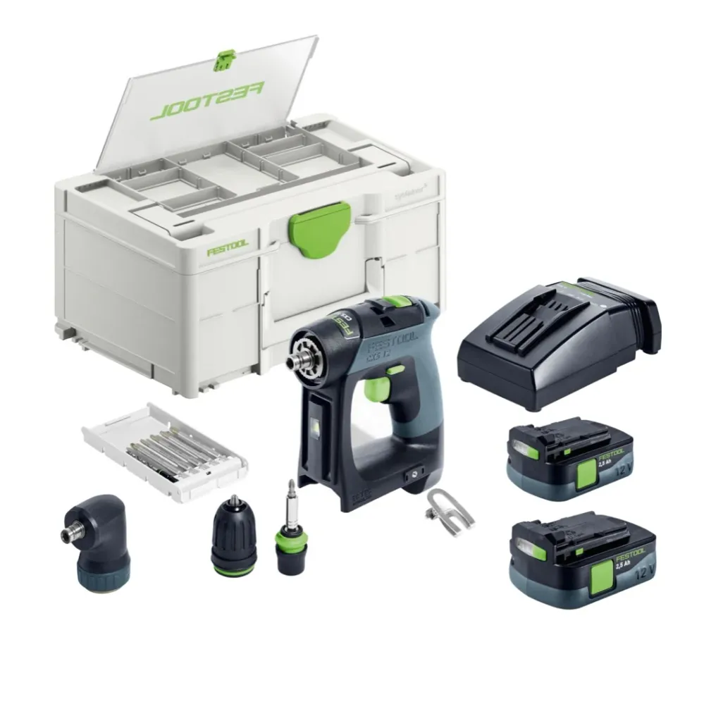 Zestaw Festool CXS 12 2.5 akumulatorowa wiertarko-wkrętarka 12 V 30 Nm bezszczotkowa ( 576865 ) + 2x akumulator 2,5 Ah + ł...