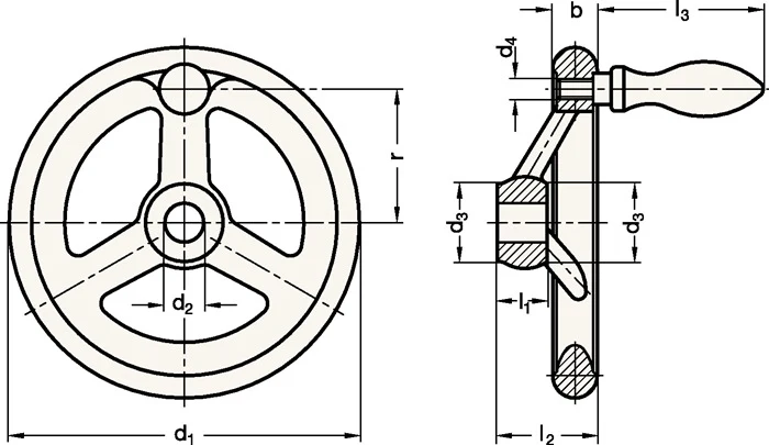 Koło ręczne Ganter GN 950 ( 4601000246 ) w 17 mm d1 140 mm d2 14 mm