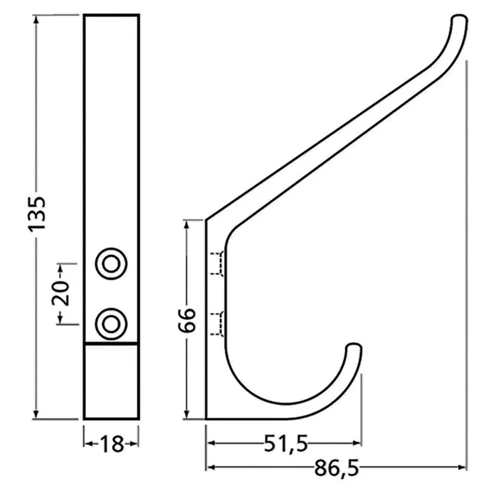 Hak Hermeta 0148 ( 3000283356 ) pojedynczy Występ 86,5 mm Wysokość 135 mm