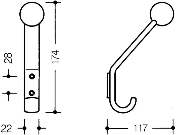 HEWI wieszak na ubrania 477.90.080 ( 3000206925 ) pojedynczy Występ 116 mm Wysokość 172 mm