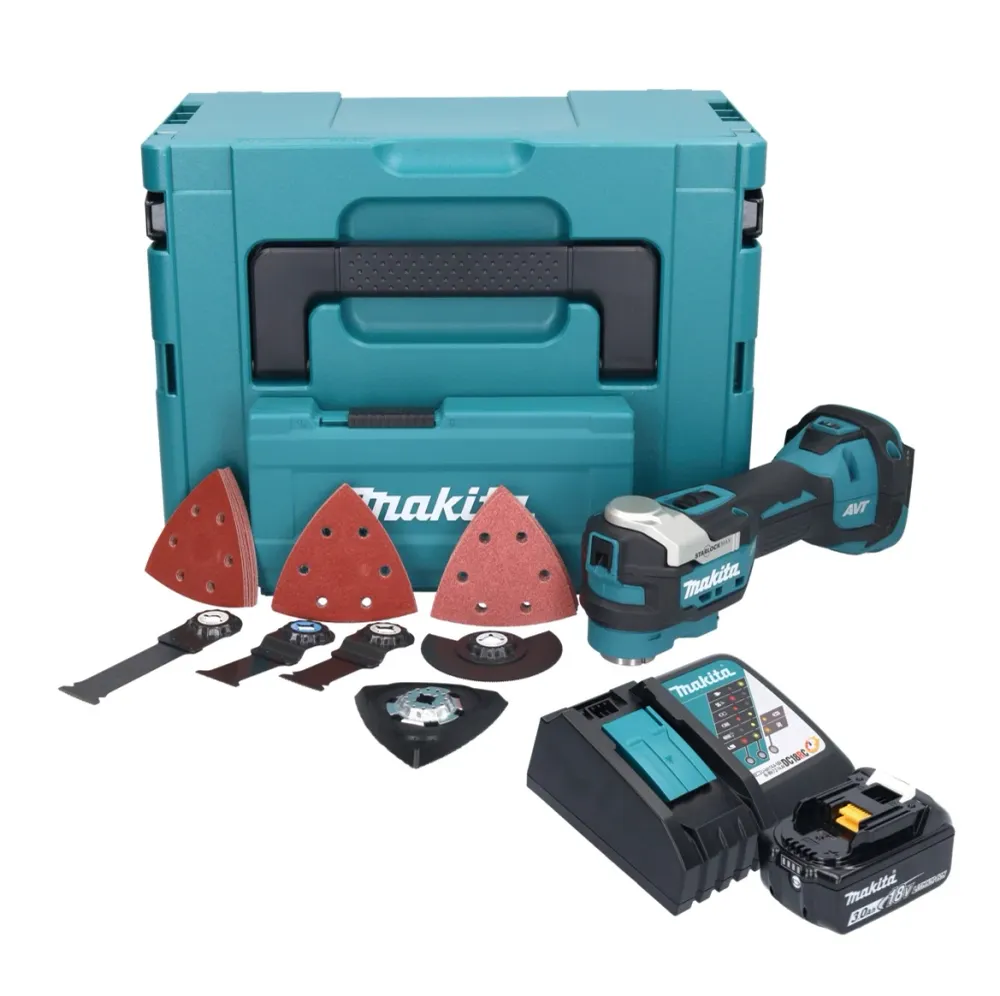 Akumulatorowe narzędzie wielofunkcyjne Makita DTM 52 RF1JX4 18 V Starlock Max Brushless + 1x akumulator 3,0 Ah + ładowarka...