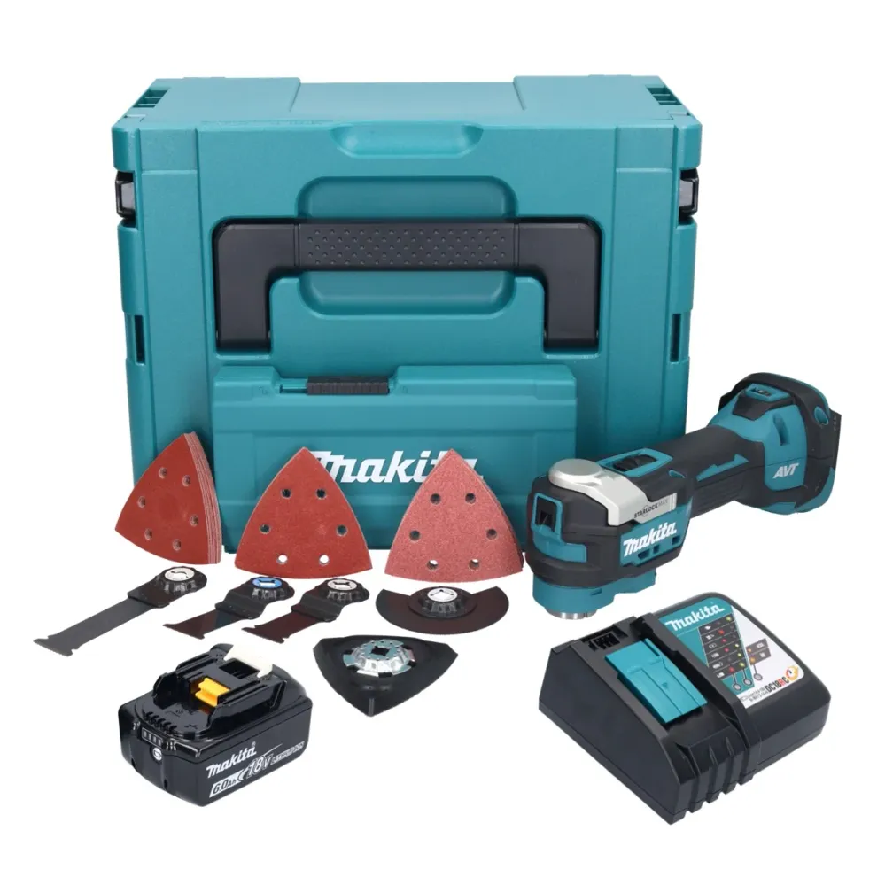 Akumulatorowe narzędzie wielofunkcyjne Makita DTM 52 RG1JX4 18 V Starlock Max Brushless + 1x akumulator 6,0 Ah + ładowarka...