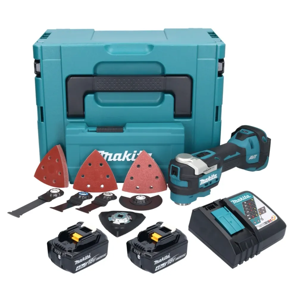 Akumulatorowe narzędzie wielofunkcyjne Makita DTM 52 RMJX4 18 V Starlock Max Brushless + 2x akumulator 4,0 Ah + ładowarka...