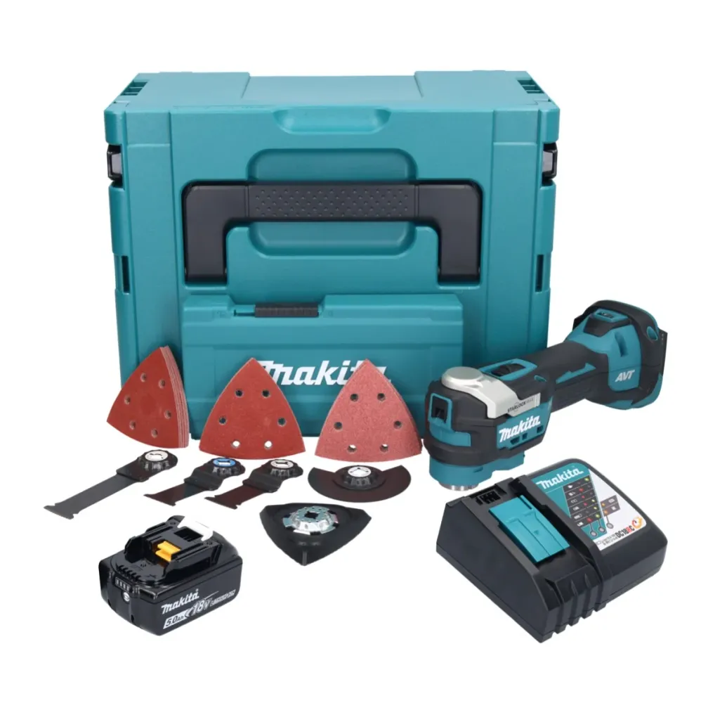 Akumulatorowe narzędzie wielofunkcyjne Makita DTM 52 RT1JX4 18 V Starlock Max Brushless + 1x akumulator 5,0 Ah + ładowarka...
