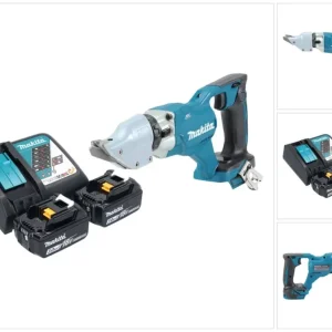 Akumulatorowe nożyce do blachy Makita DJS 200 RF 18 V 2,0 mm bezszczotkowe + 2x akumulator 3,0 Ah + ładowarka