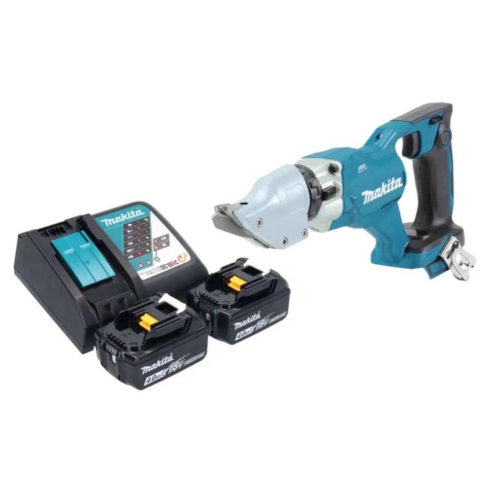 Akumulatorowe nożyce do blachy Makita DJS 200 RM 18 V 2,0 mm bezszczotkowe + 2x akumulator 4,0 Ah + ładowarka