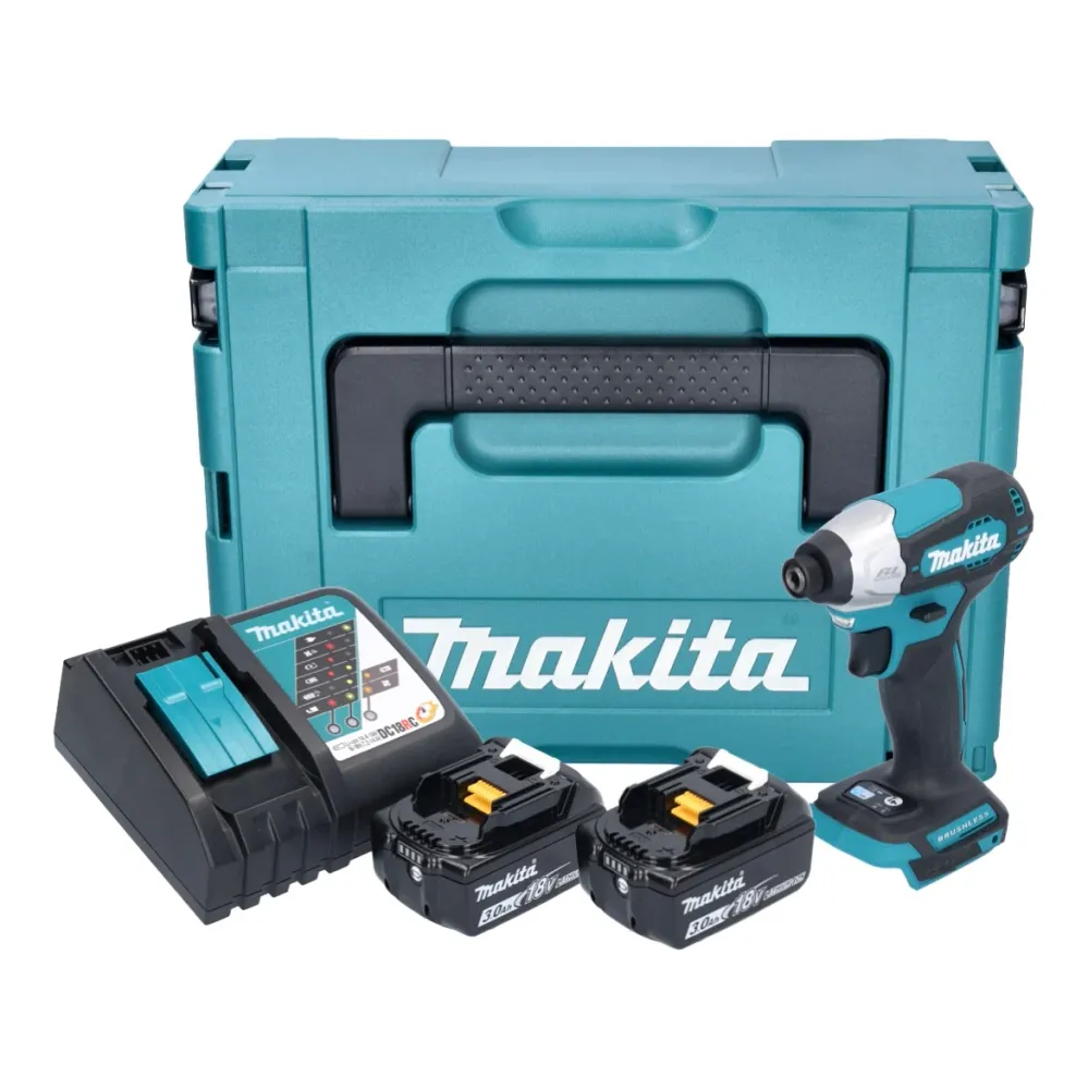 Akumulatorowy klucz udarowy Makita DTD 157 RFJ 18 V 140 Nm 1/4" bezszczotkowy + 2x akumulator 3,0 Ah + ładowarka + Makpac
