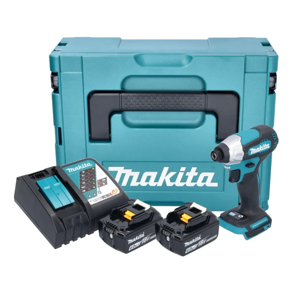Akumulatorowy klucz udarowy Makita DTD 157 RGJ 18 V 140 Nm 1/4" bezszczotkowy + 2x akumulator 6,0 Ah + ładowarka + walizka...