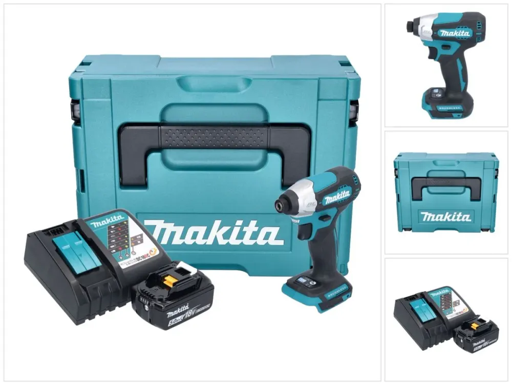 Akumulatorowy klucz udarowy Makita DTD 157 RT1J 18 V 140 Nm 1/4" bezszczotkowy + 1x akumulator 5,0 Ah + ładowarka + walizk...