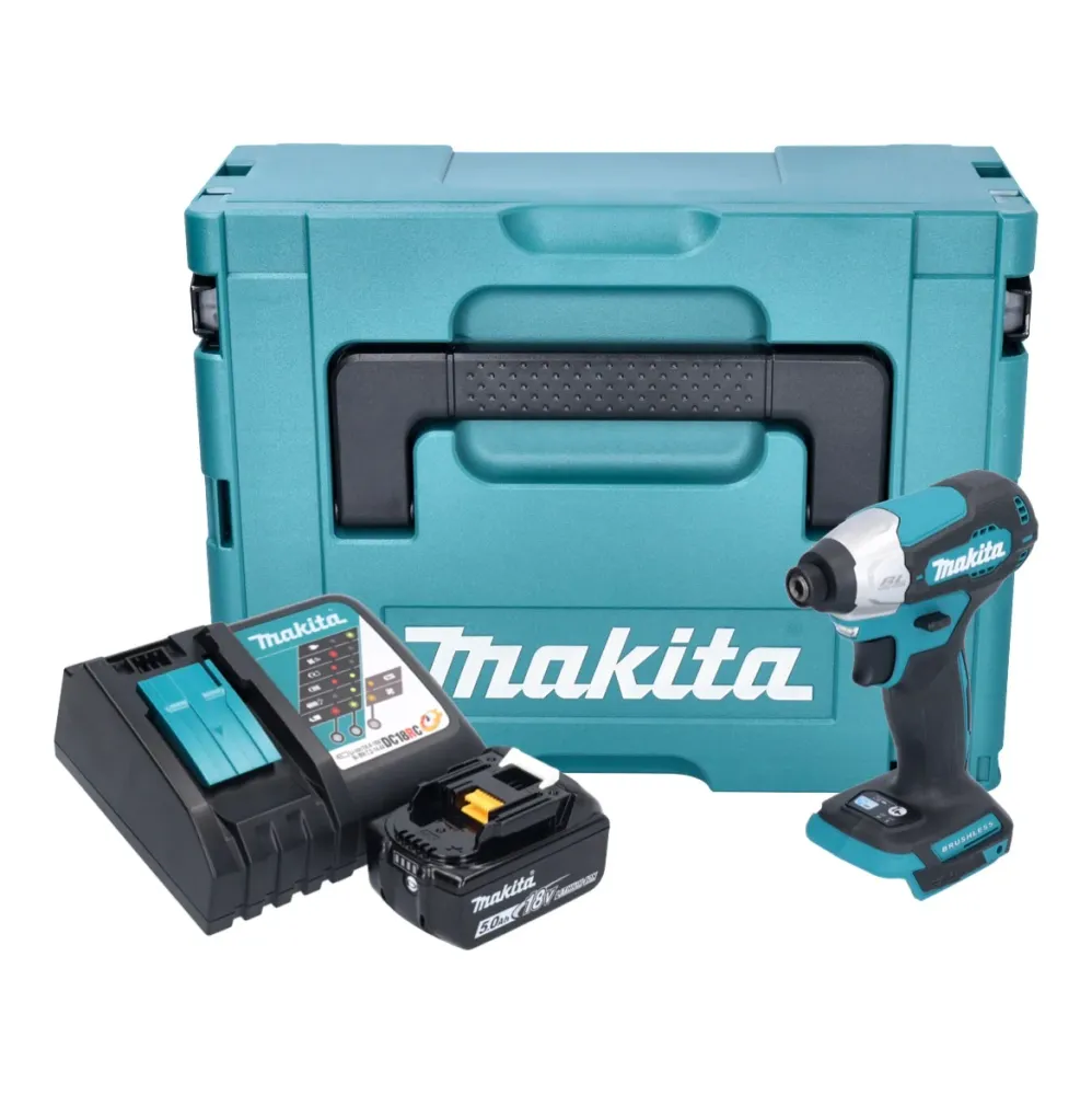 Akumulatorowy klucz udarowy Makita DTD 157 RT1J 18 V 140 Nm 1/4" bezszczotkowy + 1x akumulator 5,0 Ah + ładowarka + walizk...