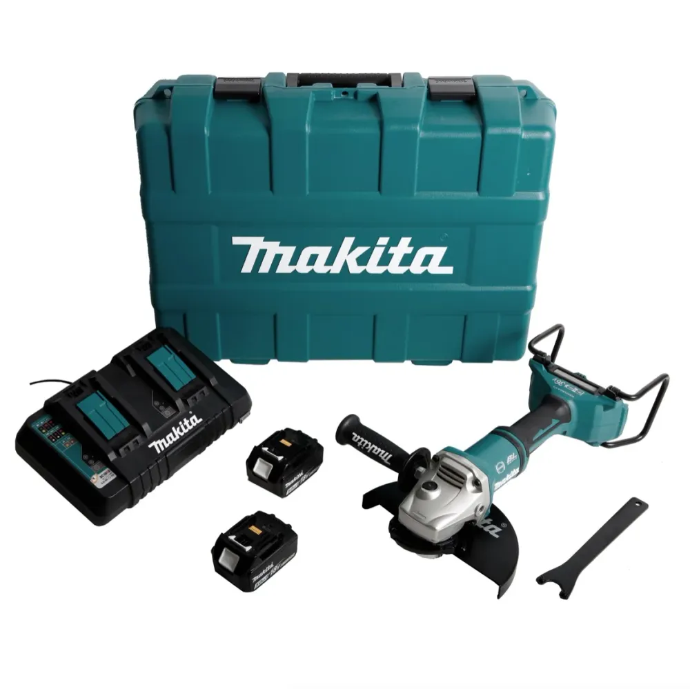 Makita DGA 900 PTKX2 akumulatorowa szlifierka kątowa 36V ( 2x18V ) 230mm bezszczotkowa + 2x akumulator 5.0Ah + podwójna ła...