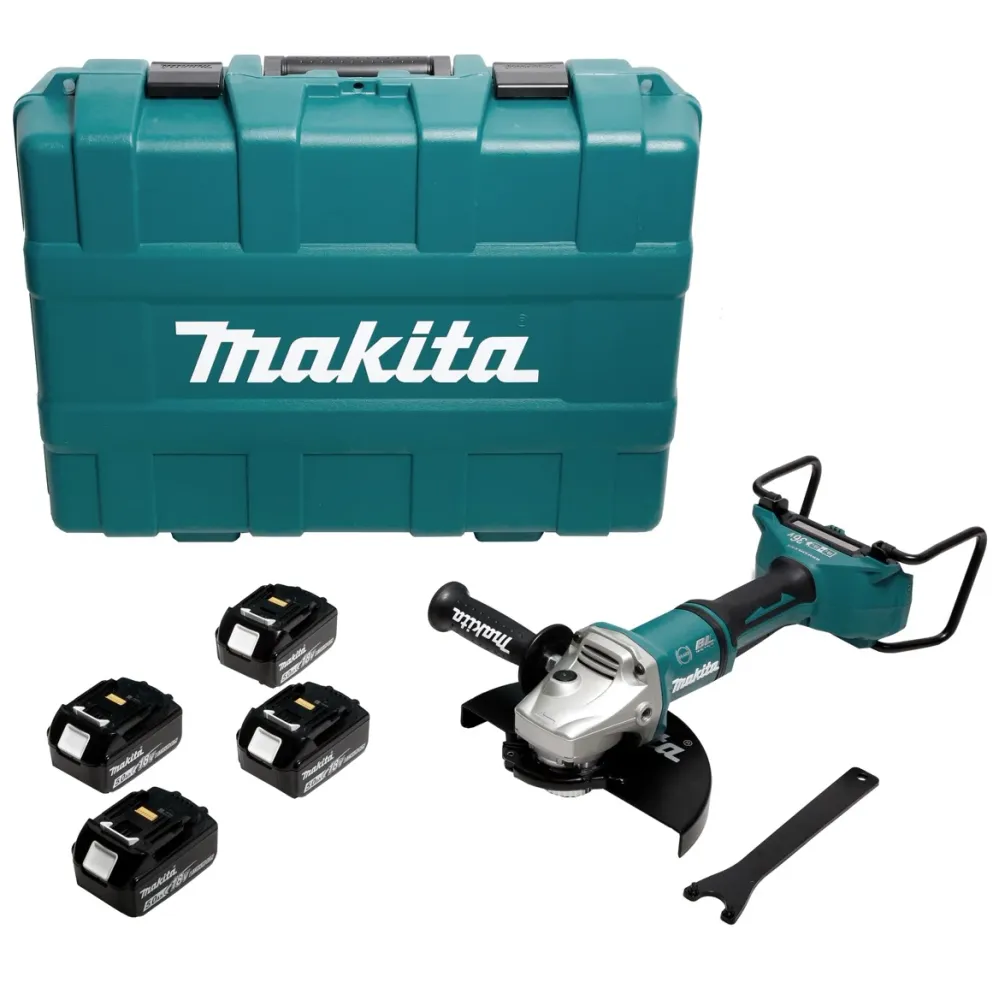 Makita DGA 900 T4KX2 akumulatorowa szlifierka kątowa 36V ( 2x18V ) 230mm bezszczotkowa + 4x akumulator 5,0Ah + Ezynut + wa...