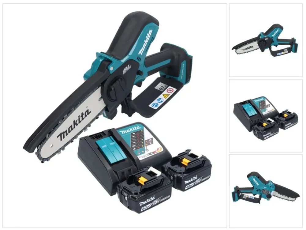 Makita DUC 150 RM2 akumulatorowa pilarka łńcuchowa 18 V 15 cm bezszczotkowa + 2x akumulator 4,0 Ah + ładowarka