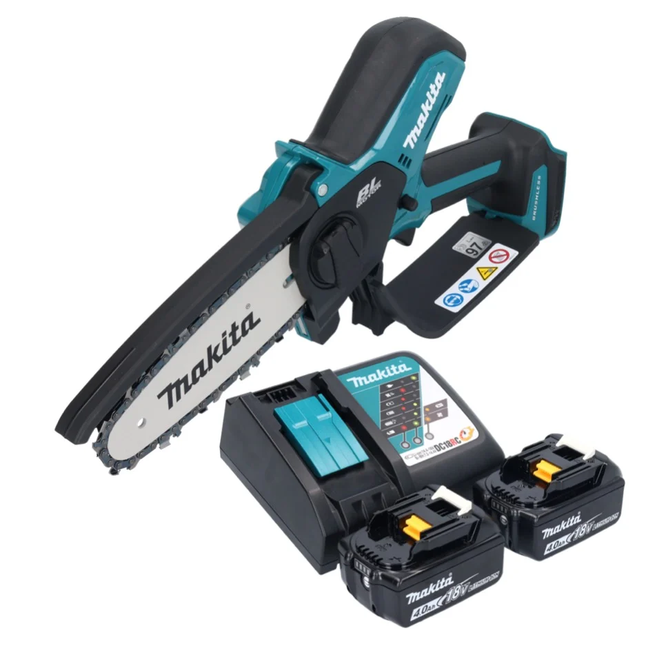 Makita DUC 150 RM2 akumulatorowa pilarka łńcuchowa 18 V 15 cm bezszczotkowa + 2x akumulator 4,0 Ah + ładowarka