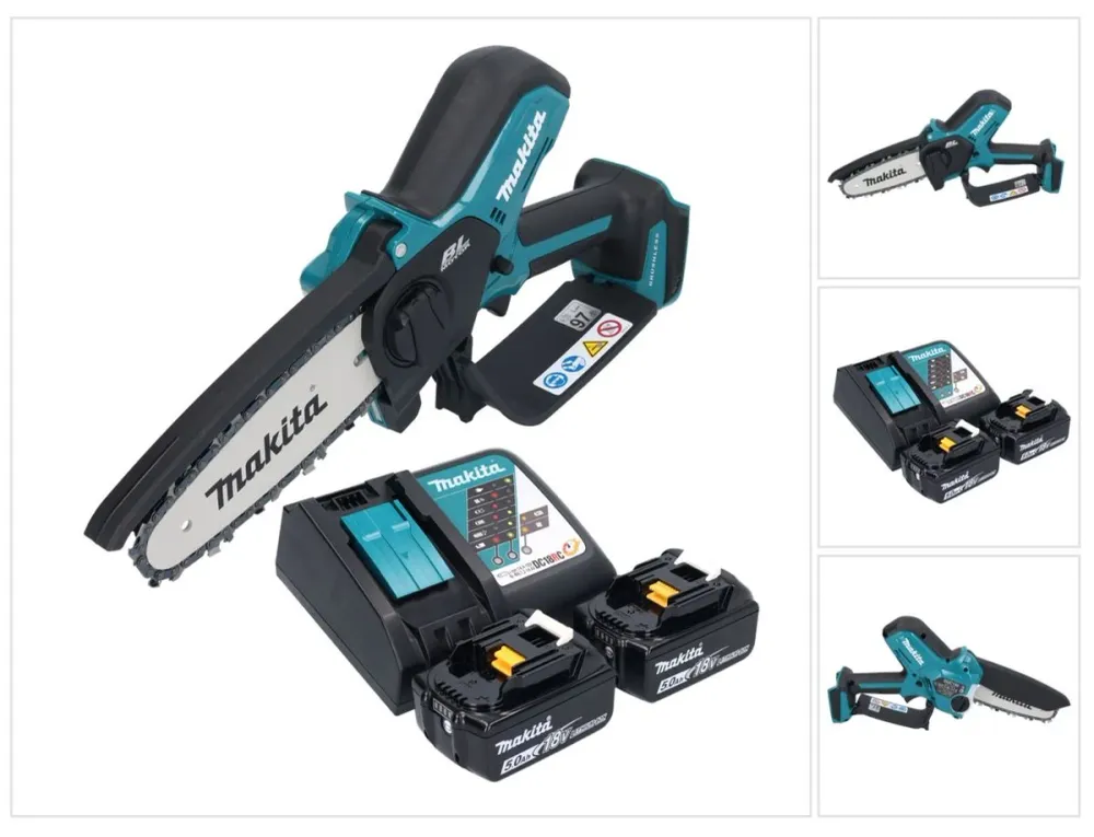 Makita DUC 150 RT2 akumulatorowa pilarka łńcuchowa 18 V 15 cm bezszczotkowa + 2x akumulator 5,0 Ah + ładowarka