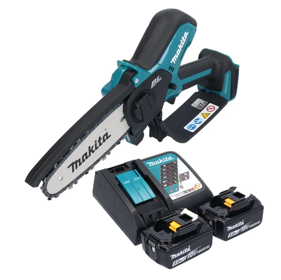 Makita DUC 150 RT2 akumulatorowa pilarka łńcuchowa 18 V 15 cm bezszczotkowa + 2x akumulator 5,0 Ah + ładowarka