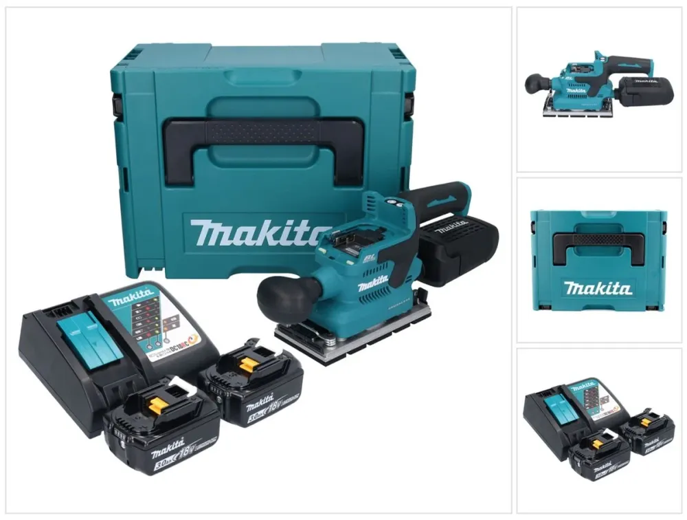 Makita DBO 381 RFJU Akumulatorowa szlifierka oscylacyjna 18 V 93 x 185 mm bezszczotkowa + 2x akumulator 3,0 Ah + ładowarka...