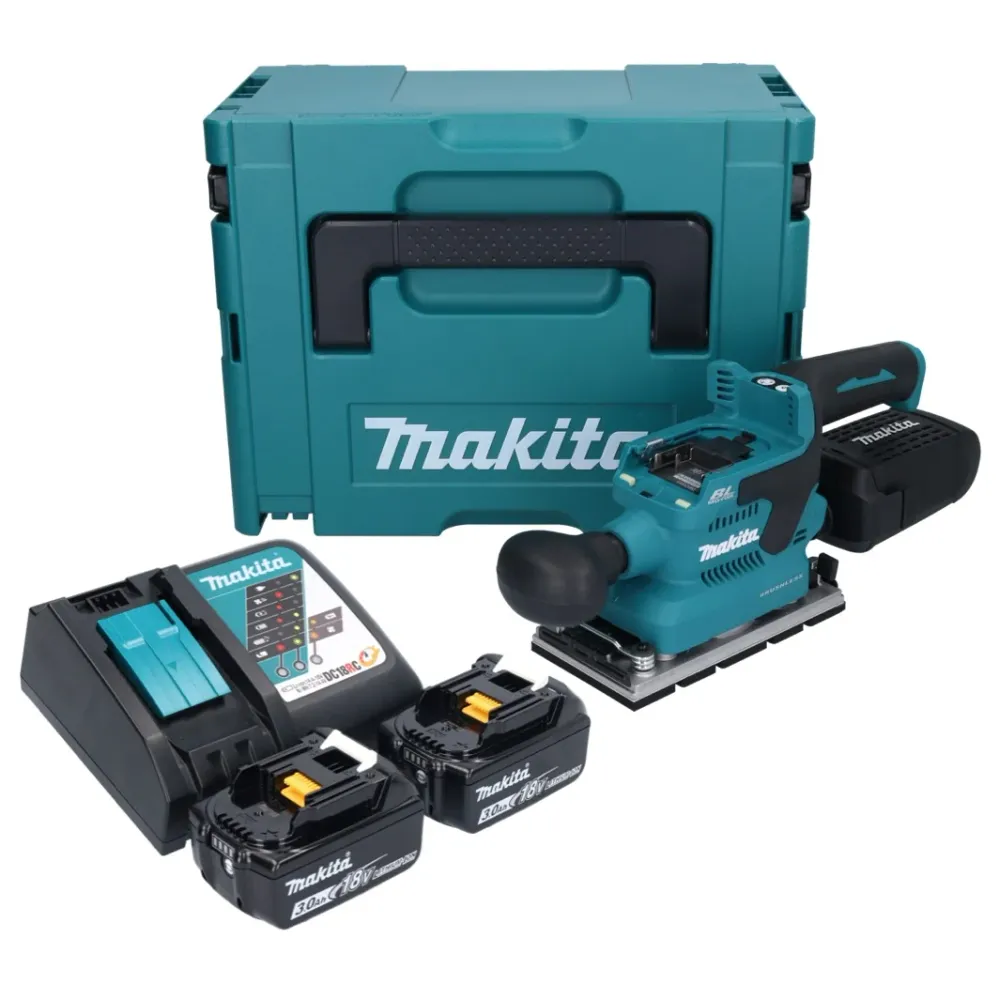 Makita DBO 381 RFJU Akumulatorowa szlifierka oscylacyjna 18 V 93 x 185 mm bezszczotkowa + 2x akumulator 3,0 Ah + ładowarka...