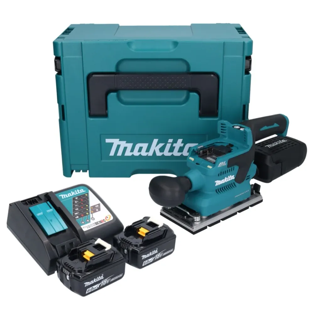 Makita DBO 381 RGJU Akumulatorowa szlifierka oscylacyjna 18 V 93 x 185 mm bezszczotkowa + 2x akumulator 6,0 Ah + ładowarka...