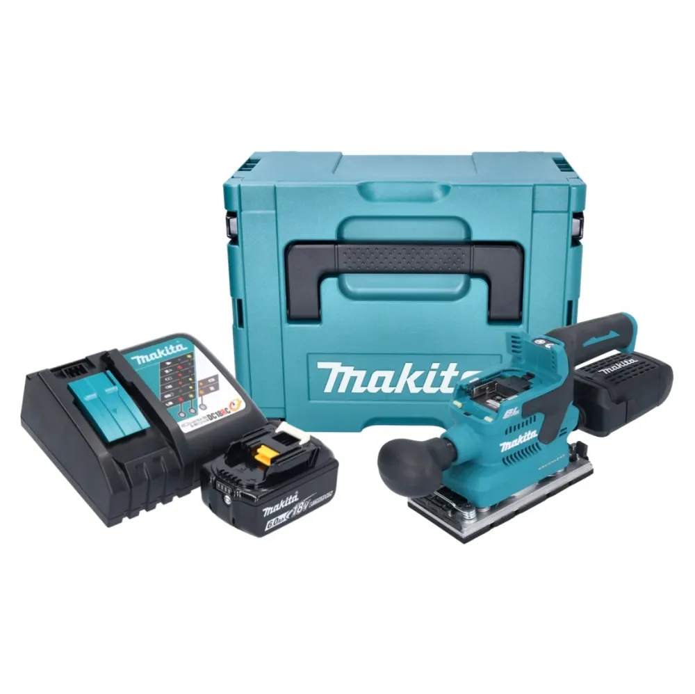 Makita DBO 382 RG1J akumulatorowa szlifierka oscylacyjna 18 V 93 x 185 mm bezszczotkowa + 1x akumulator 6,0 Ah + ładowarka...