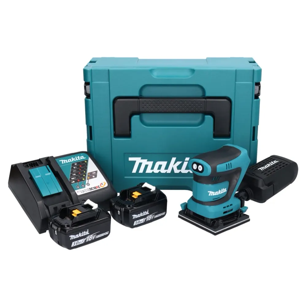 Makita DBO 480 RFJ akumulatorowa szlifierka oscylacyjna 18 V 112 x 102 mm + 2x akumulator 3,0 Ah + ładowarka + Makpac