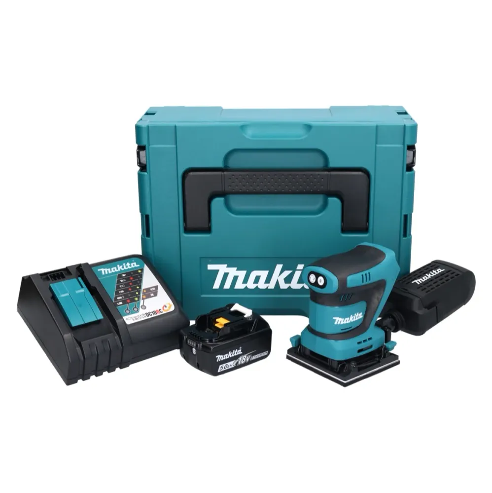 Makita DBO 480 RT1J akumulatorowa szlifierka oscylacyjna 18 V 112 x 102 mm + 1x akumulator 5,0 Ah + ładowarka + Makpac