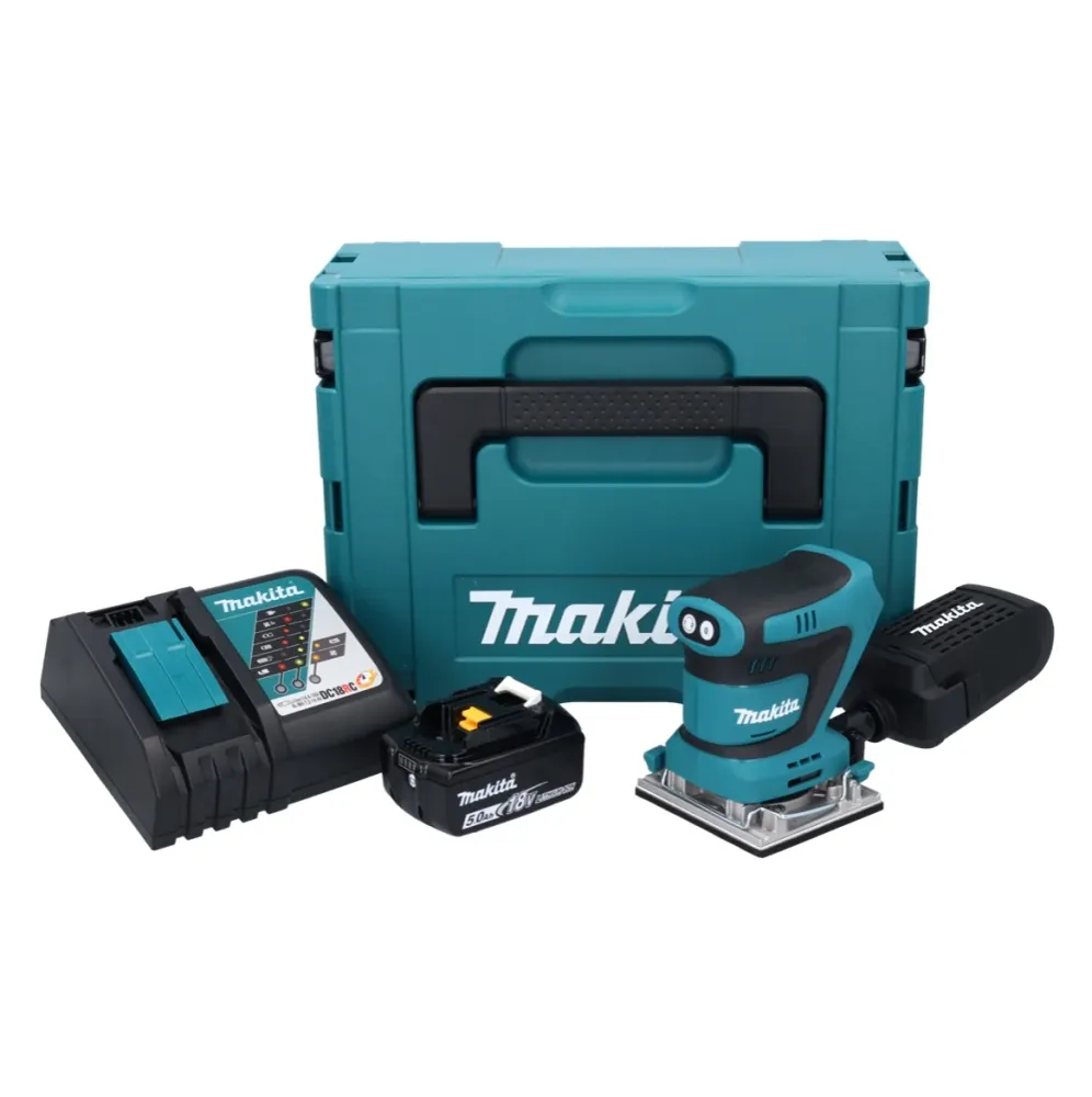 Makita DBO 482 RT1J Akumulatorowa szlifierka oscylacyjna 18 V 112 x 102 mm + 1x akumulator 5,0 Ah + ładowarka + Makpac