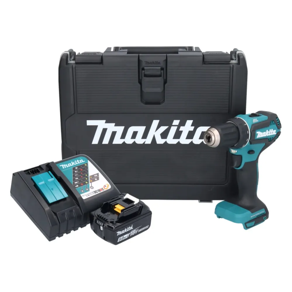 Makita DDF 485 RT akumulatorowa wiertarko-wkrętarka 18 V 50 Nm bezszczotkowa 1x akumulator 5,0 Ah + ładowarka + walizka