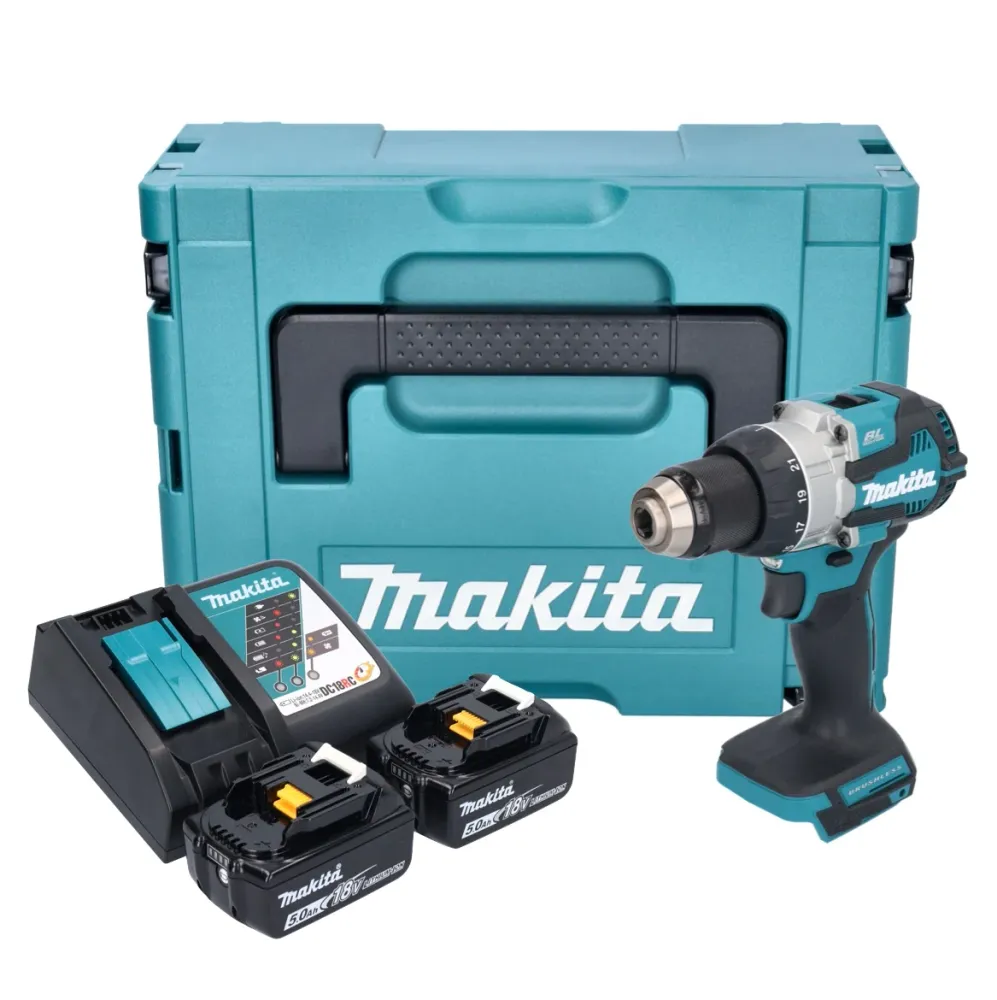 Makita DDF 489 RTJ akumulatorowa wiertarko-wkrętarka 18 V 73 Nm bezszczotkowa + 2x akumulator 5,0 Ah + ładowarka + Makpac