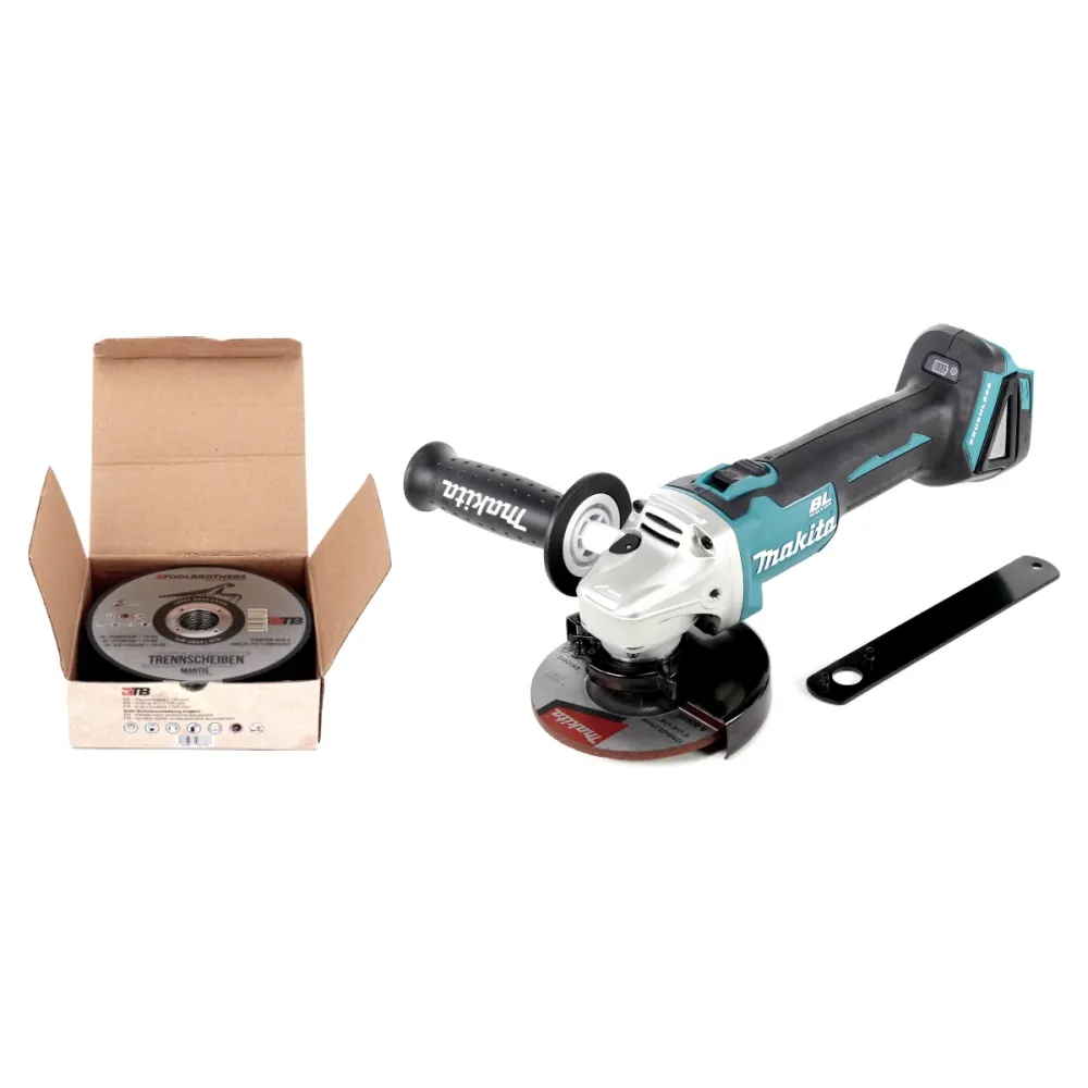 Makita DGA 506 Z akumulatorowa szlifierka kątowa 18 V 125 mm bezszczotkowa solo + zestaw tarcz tnących Toolbrothers MANTIS...