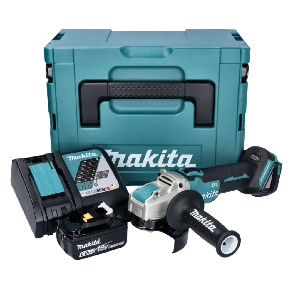 Makita DGA 521 RG1X1J akumulatorowa szlifierka kątowa 18 V 125 mm X-LOCK bezszczotkowa + 1x akumulator 6,0 Ah + ładowarka...