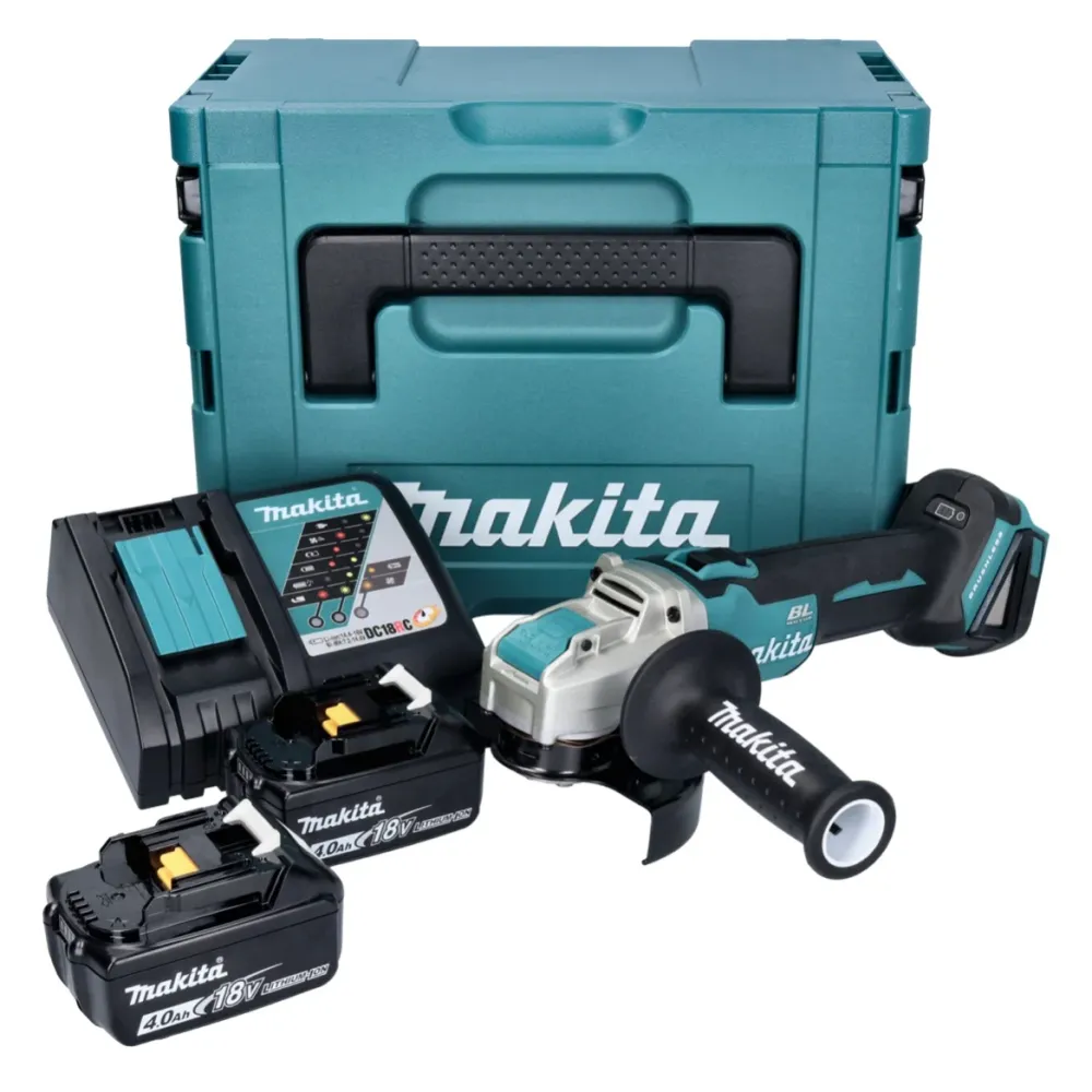 Makita DGA 521 RMX1J Akumulatorowa szlifierka kątowa 18 V 125 mm X-LOCK Bezszczotkowa + 2x akumulator 4,0 Ah + ładowarka +...