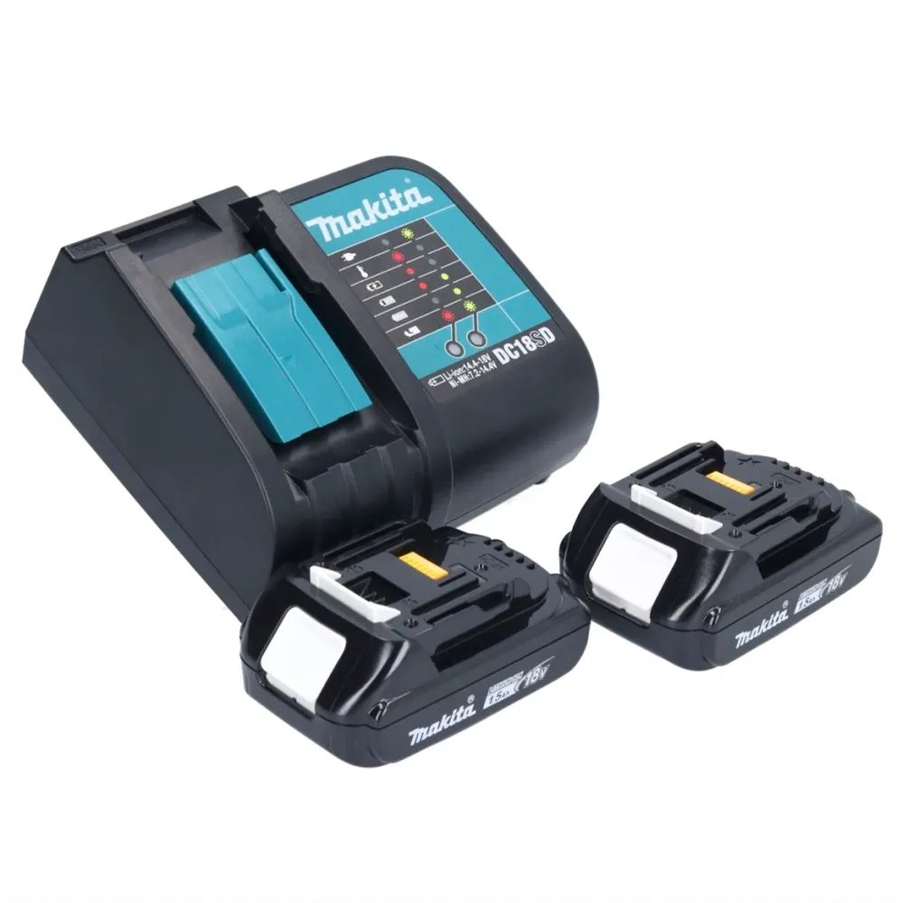 Makita DHP 484 SYJ W akumulatorowa wiertarka udarowa 18 V 54 Nm bezszczotkowa biał + 2x akumulator 1,5 Ah + ładowarka + Ma...