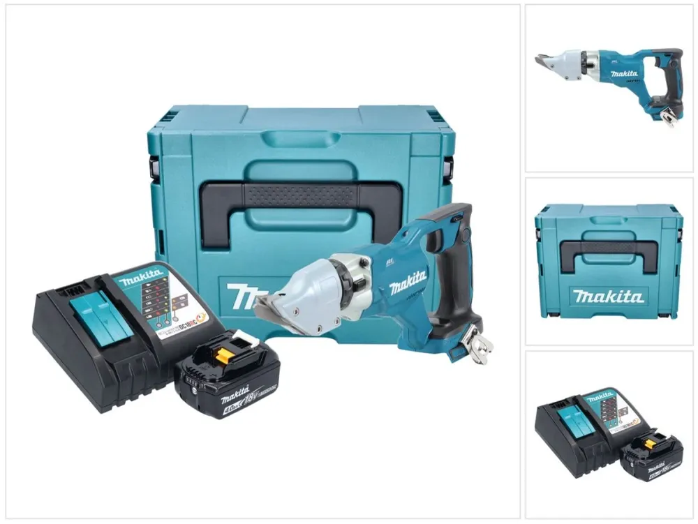 Makita DJS 200 RM1J akumulatorowe nożyce do blachy 18 V 2,0 mm bezszczotkowe + 1x akumulator 4,0 Ah + ładowarka + Makpac