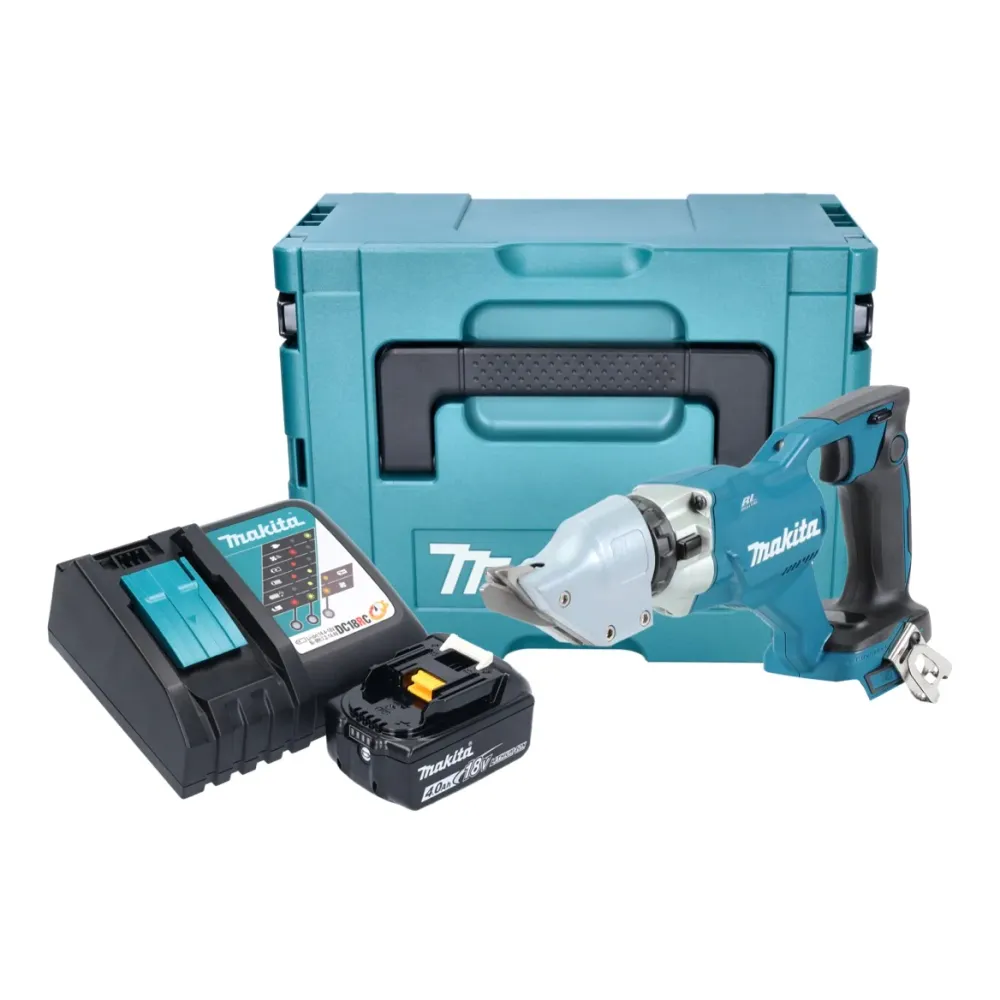 Makita DJS 200 RM1J akumulatorowe nożyce do blachy 18 V 2,0 mm bezszczotkowe + 1x akumulator 4,0 Ah + ładowarka + Makpac