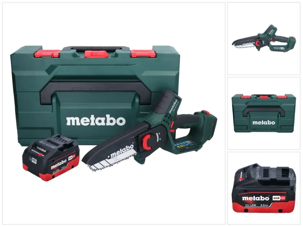 Akumulatorowa pilarka do gałęzi Metabo MS 18 LTX 15 18 V 15 cm 5 m/s + 1x akumulator 5,5 Ah + metaBOX - bez ładowarki