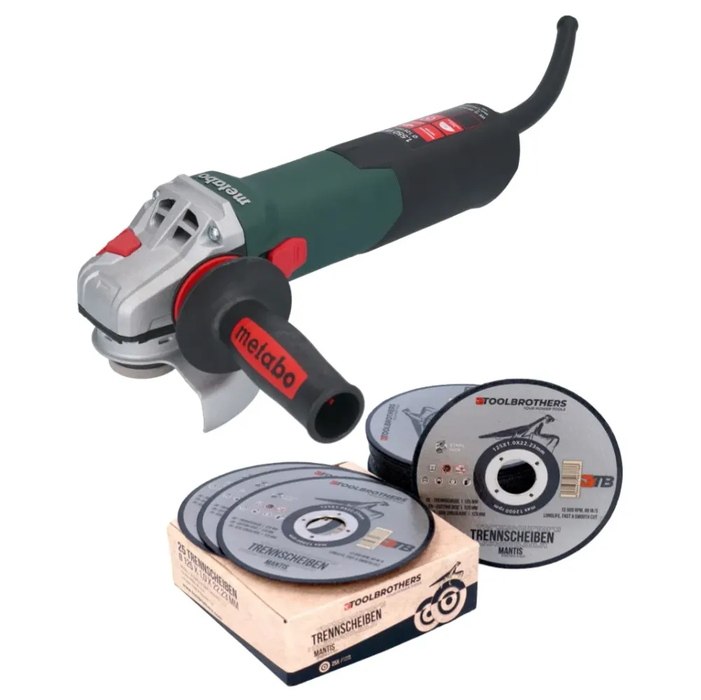 Metabo WE 15-125 Szybka szlifierka kątowa 1550 W 125 mm + 25x tarcza tnąca Toolbrothers MANTIS