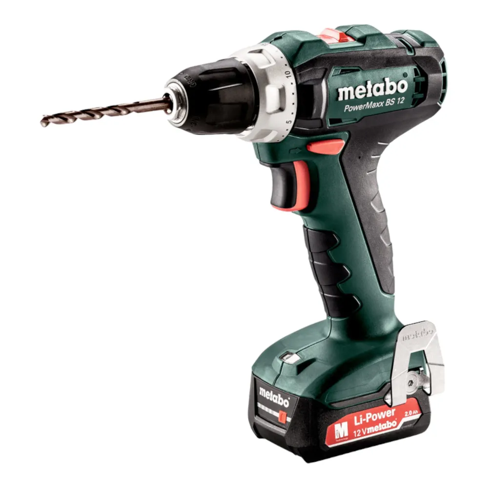 Metabo PowerMaxx BS 12 Zestaw akumulatorowa wiertarko-wkrętarka 12 V 40 Nm ( 601036870 ) + 2x akumulator 2,0 Ah + ładowark...