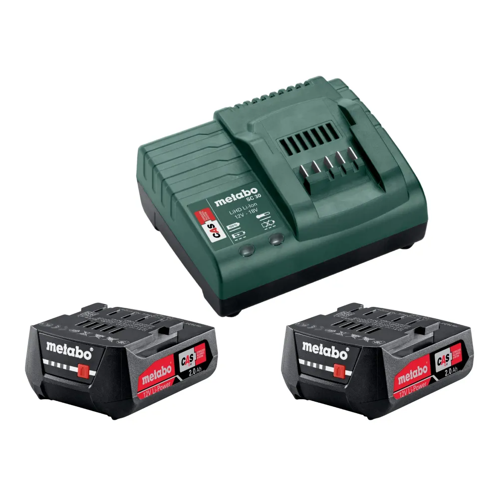 Metabo PowerMaxx BS 12 Zestaw akumulatorowa wiertarko-wkrętarka 12 V 40 Nm ( 601036870 ) + 2x akumulator 2,0 Ah + ładowark...