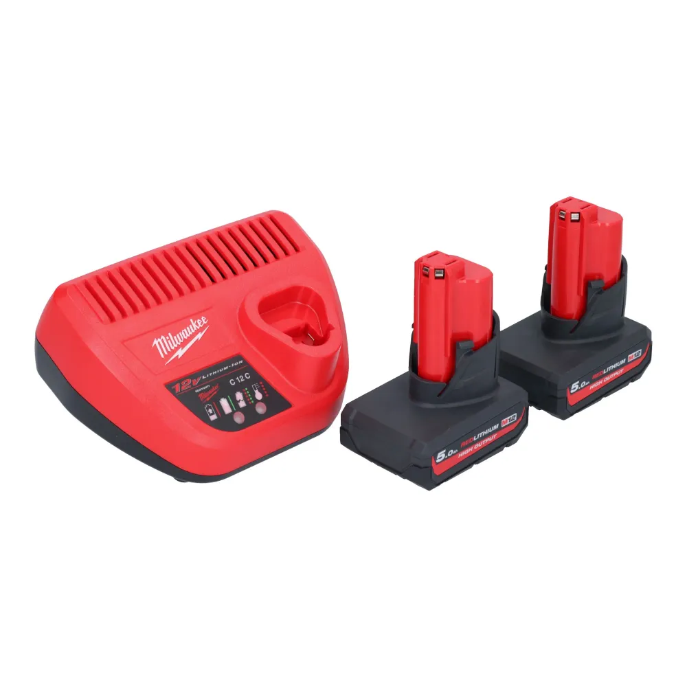 Milwaukee M12 FQID-502 akumulatorowy klucz udarowy 12 V 50 Nm 1/4" bezszczotkowy + 2x akumulator 5,0 Ah + ładowarka