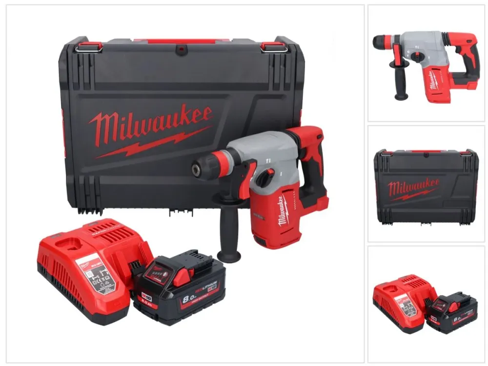 Milwaukee M18 BLHX-801X akumulatorowy młot udarowo-obrotowy 18 V 2,3 J bezszczotkowy + 1x akumulator 8,0 Ah + ładowarka +...